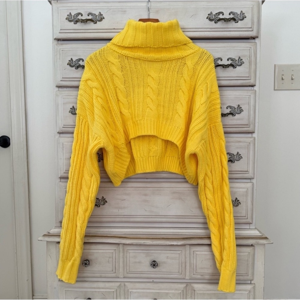 Yellow Cable Knit Turtleneck Sweater